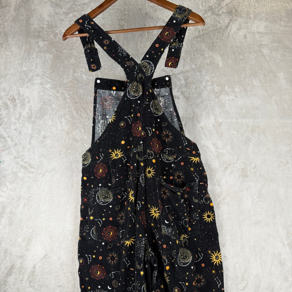 Celestial Corduroy Overalls Black Sun Moon Star Goth Womens Print Size 9 - Picture 6 of 8